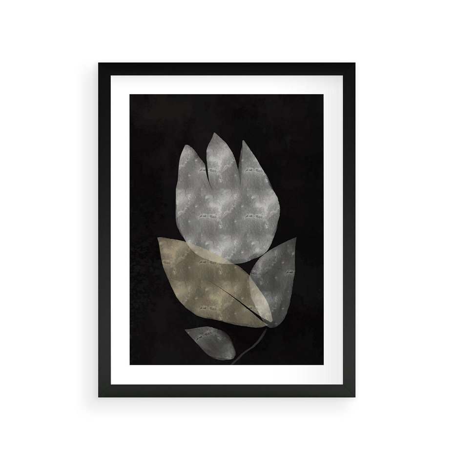 Plakat w ramie 30x40 - Nocne Uniesienia - abstrakcyjny kwiat, mroczna atmosfera - rama czarna