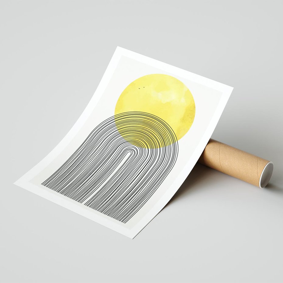 Plakat bez ramy 30x40 - Słoneczne Odbicia - geometria, żółte koło