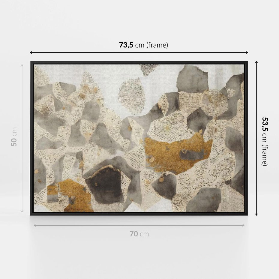 Obraz w ramie 70x50 - Nowoczesne Złoto i Szarość - plamy, złoto - rama czarna