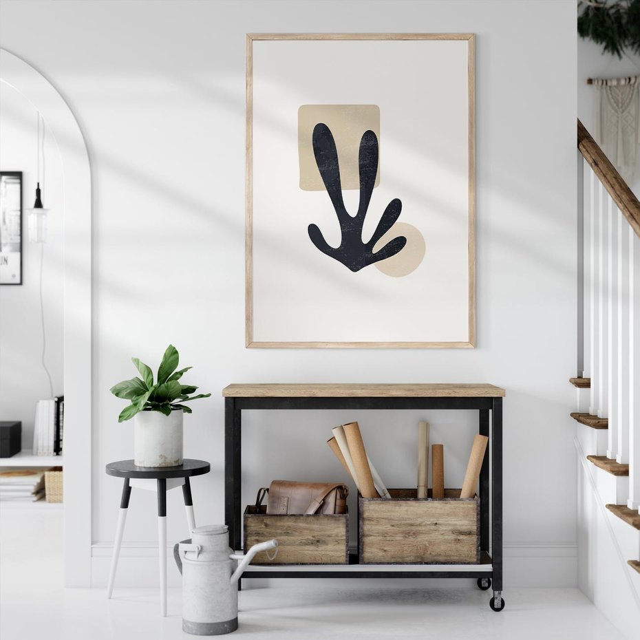 Plakat w ramie 30x40 - Granatowa Odsłona - minimalistyczna nowczesna grafika, styl matisse - rama drewno