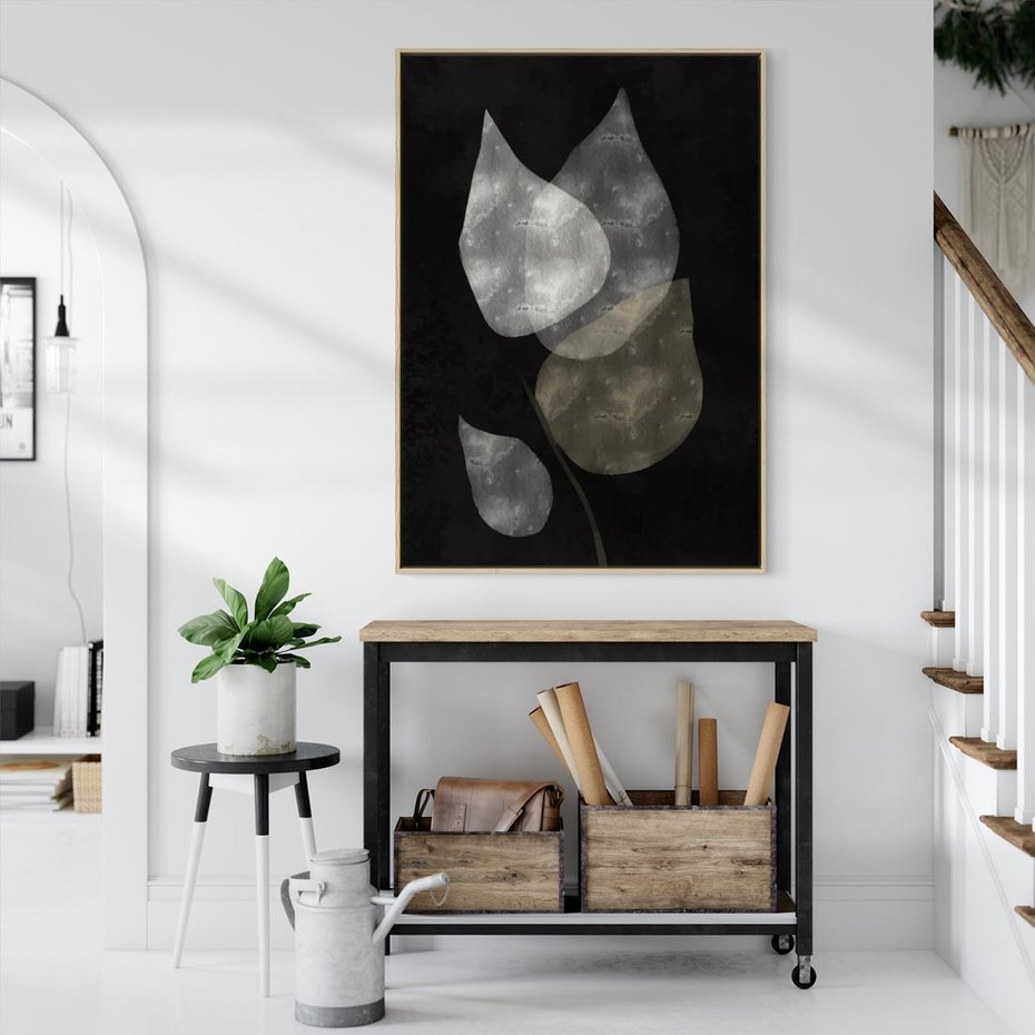 Obraz w ramie 50x70 - Mroczne Złudzenia - abstrakcyjne liście, mroczna atmosfera - rama drewno