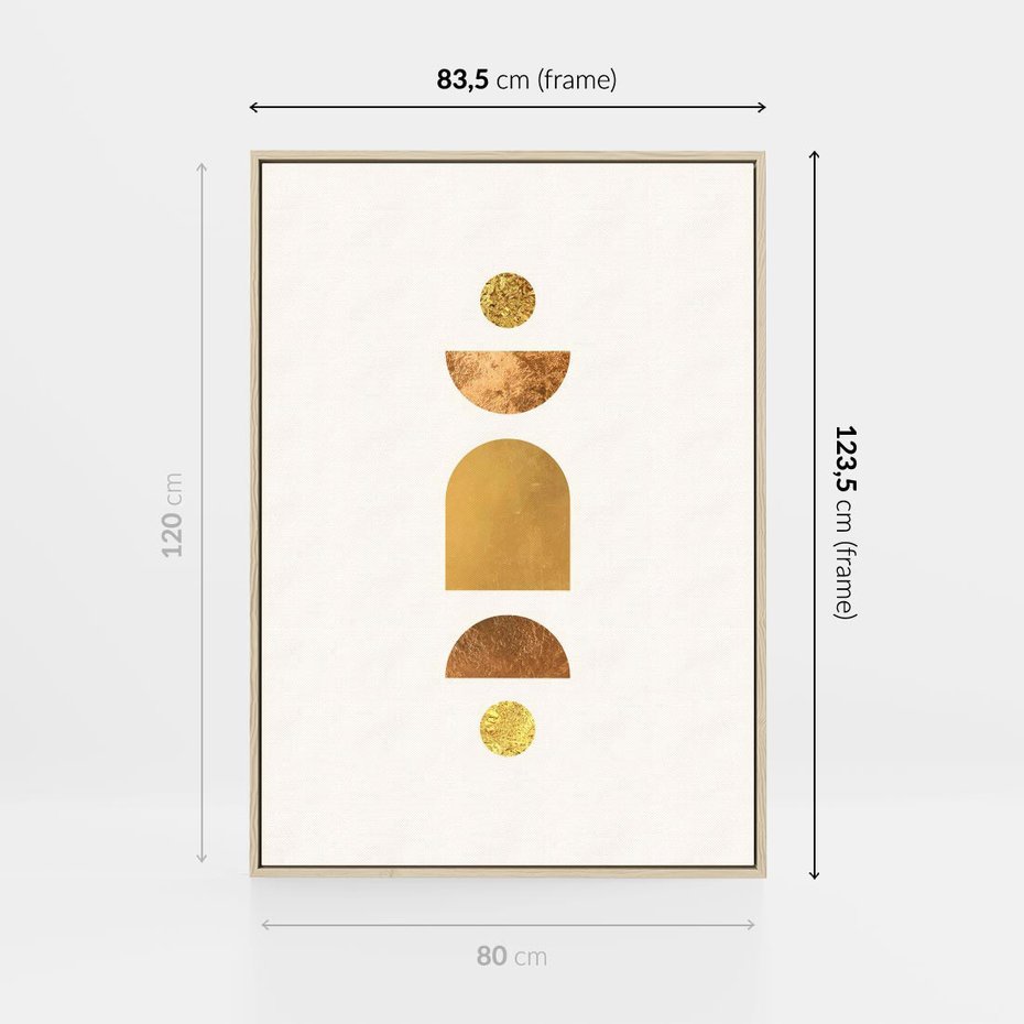 Obraz w ramie 80x120 - Abstrakcyjne Wzory - geometryczne złote kształty, tekstura - rama drewno