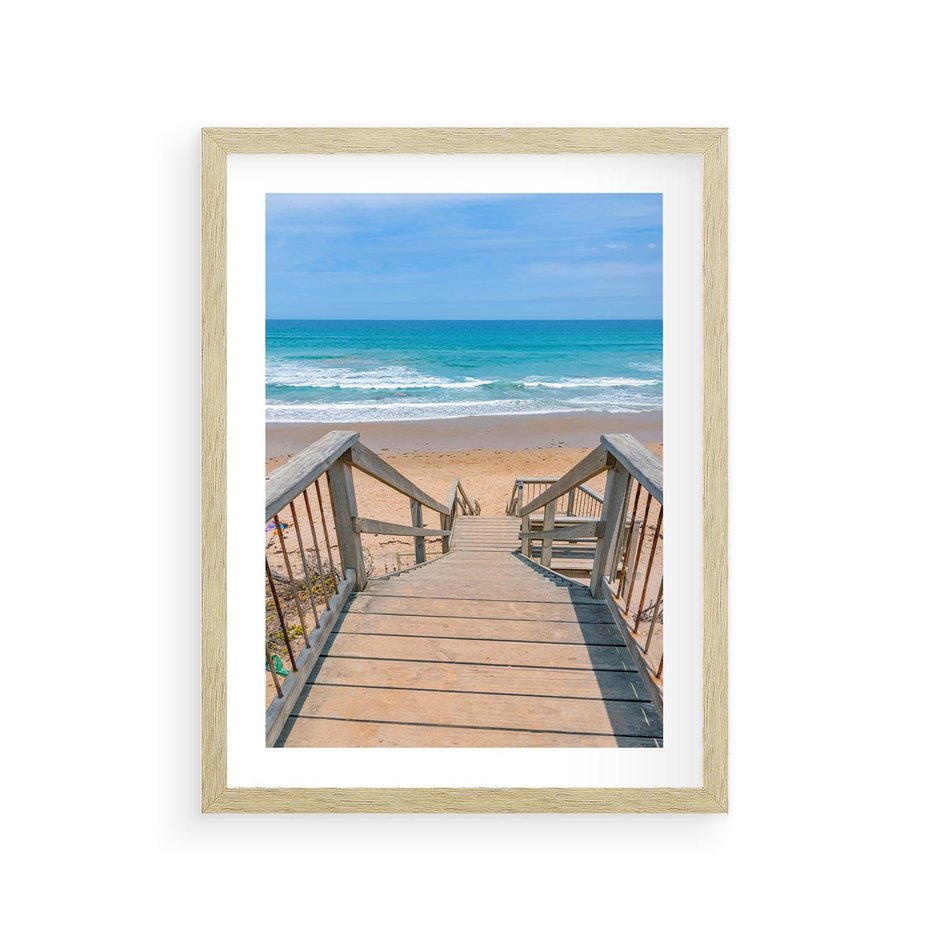 Plakat w ramie 30x40 - Pomost ku Morzu - pomost na plaży, morze - rama drewno