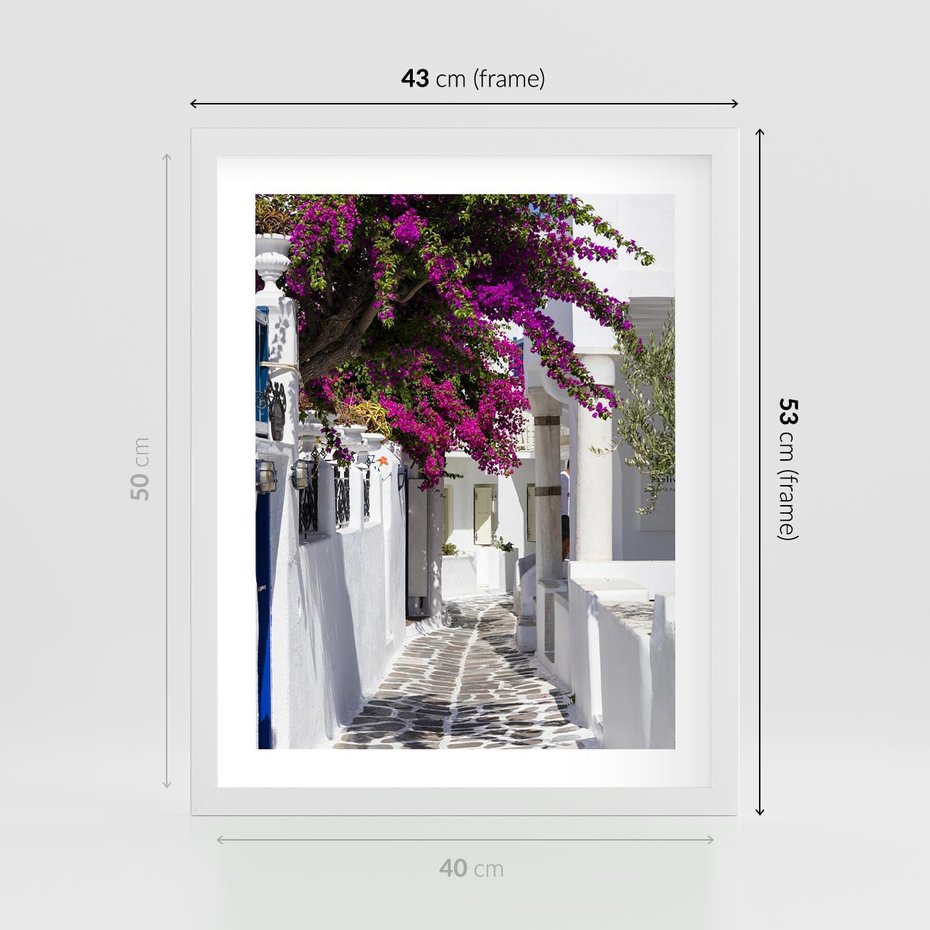 Plakat w ramie 40x50 - Mroczna Tajemnica - uliczka, perspektywa - rama biała