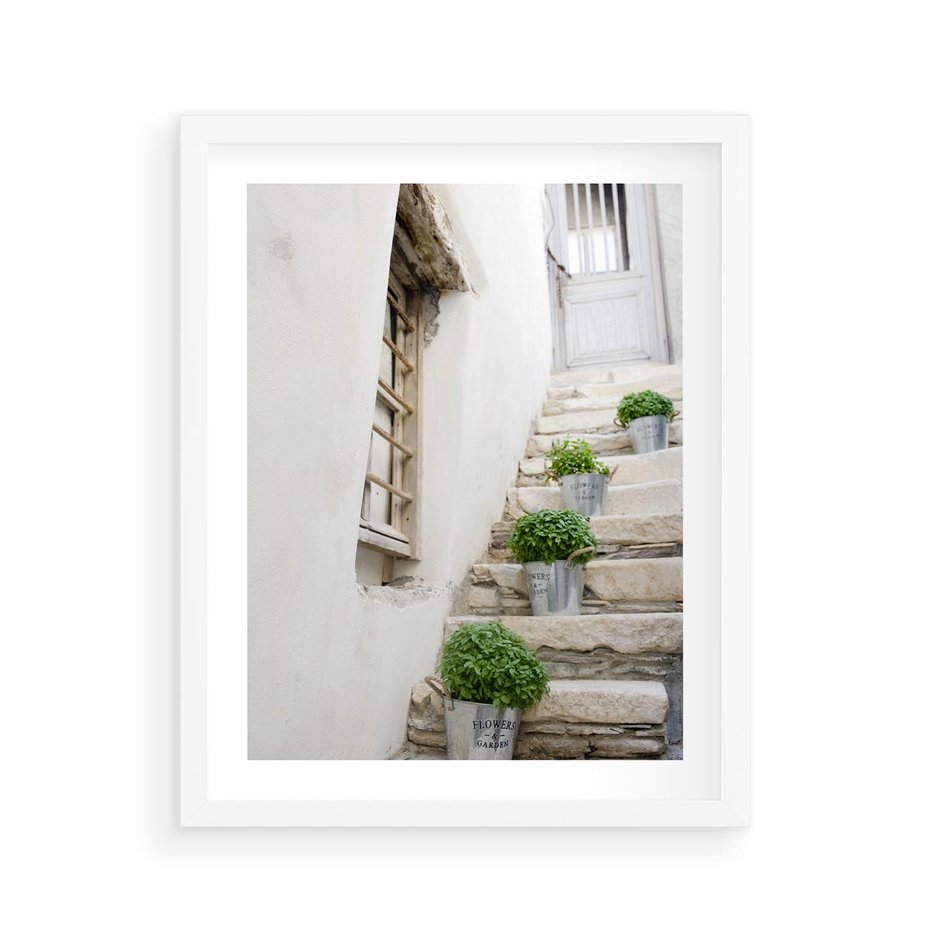 Plakat w ramie 40x50 - Wznoszące się Marzenia - schody, perspektywa - rama biała