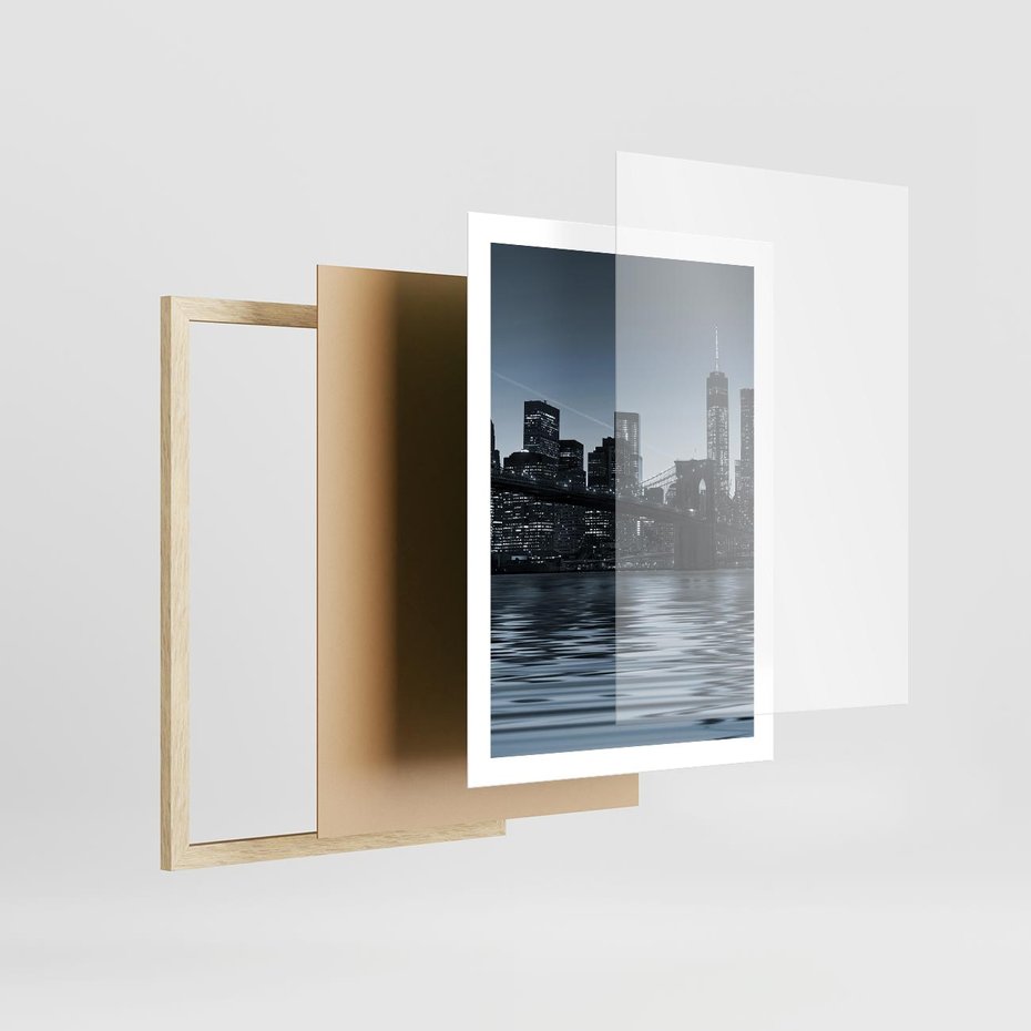 Plakat w ramie 50x70 - Nocne pejzaże miasta - miasto, nocą - rama drewno