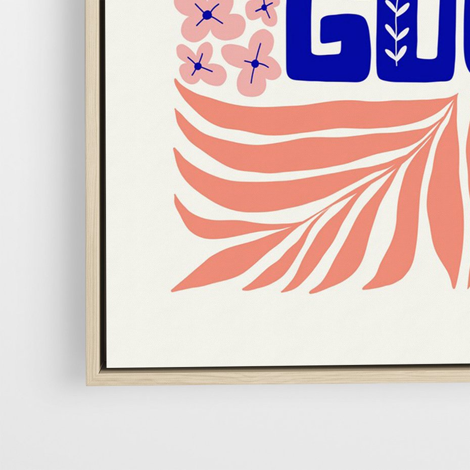 Obraz w ramie 50x70 - Bezgraniczne Formy - nowoczesna typografia, liście - rama drewno