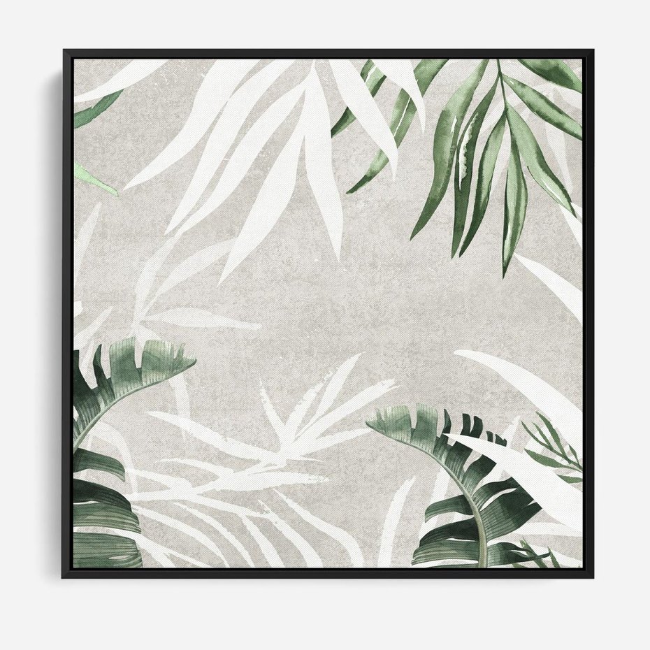 Obraz w ramie 50x50 - Zielony Raj - monstera, palmy - rama czarna