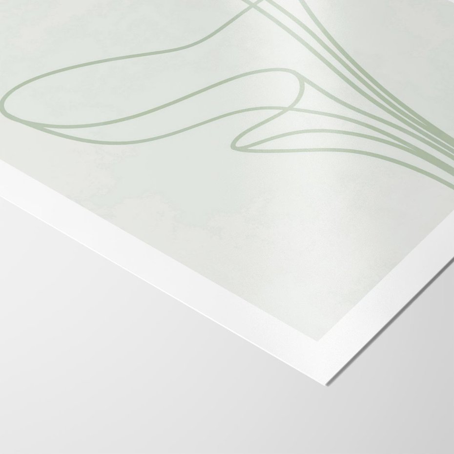 Plakat bez ramy 21x30 - Zielona Równowaga Linii - abstrakcyjne delikatne zielone linie, nowoczesny plakat