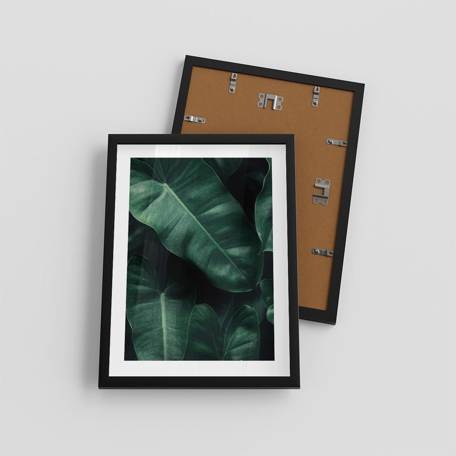 Plakat w ramie 30x40 - Liście Bananowca - minimalizm, zielone liście bananowca - rama czarna