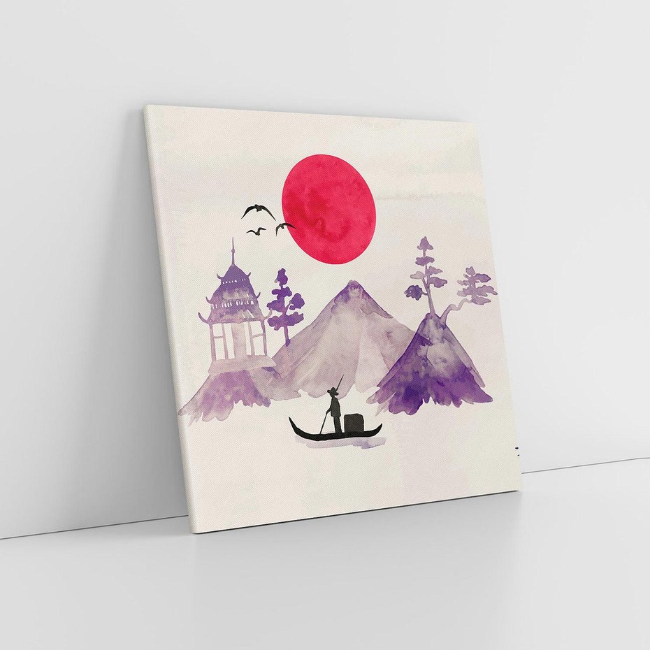 Obraz na płótnie 30x30 - Odbicie Słońca - japońska sztuka, akwarela