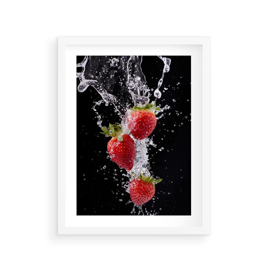 Plakat w ramie 30x40 - Słodki urok truskawek - truskawki, owoce - rama biała