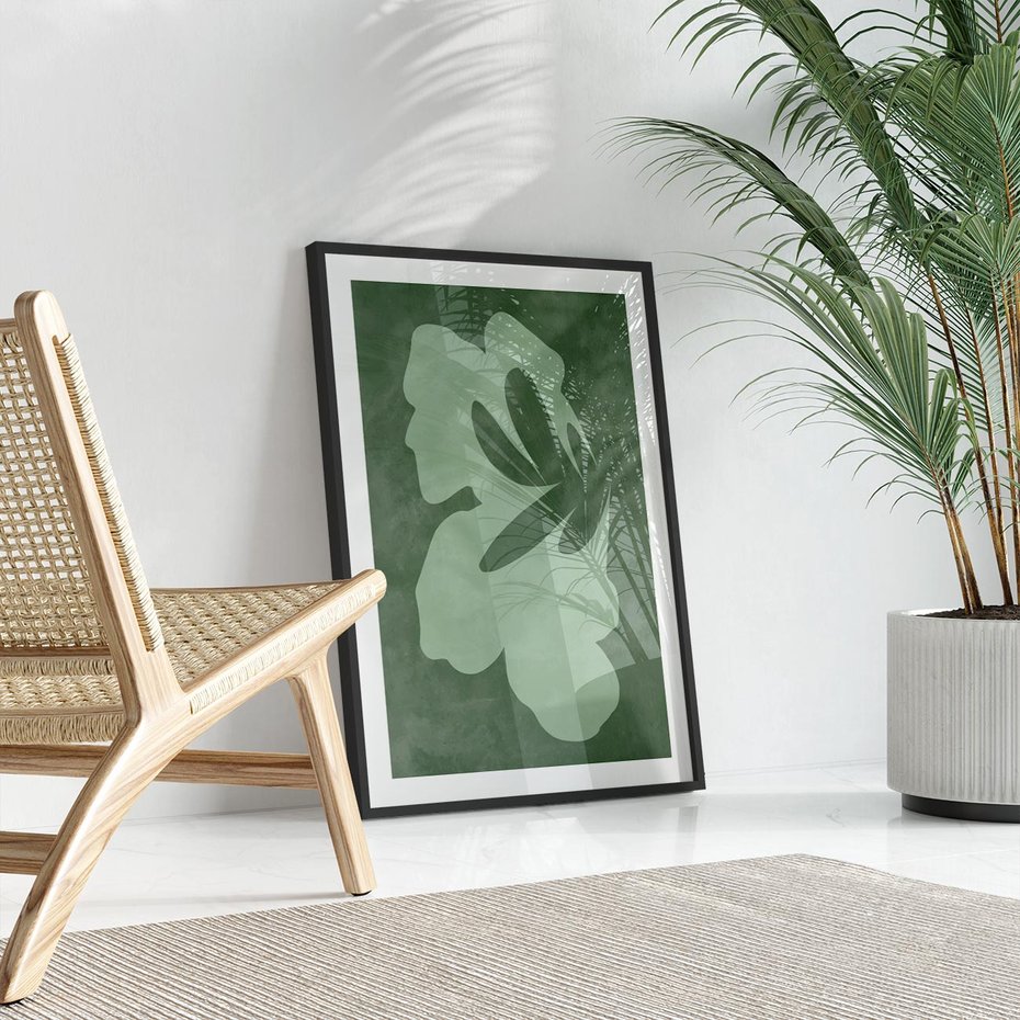 Plakat w ramie 50x70 - Kształty Zieleni - abstrakcyjny kształt, zielony plakat - rama czarna