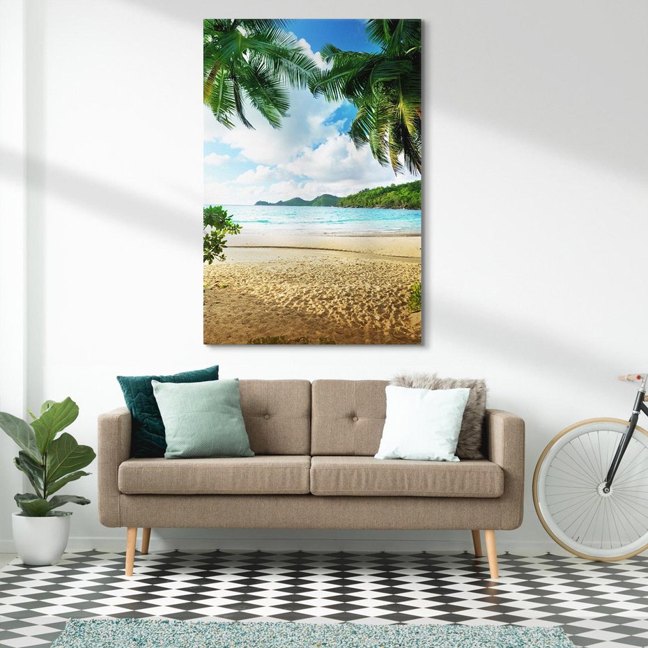 Obraz na płótnie 80x120 - Rajskie Seszele - plaża i palmy - Seszele, plaża