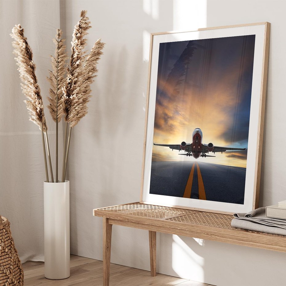 Plakat w ramie 30x40 - Podróż samolotem w pejzaż - samolot, podróż - rama drewno