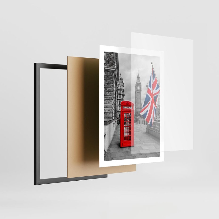Plakat w ramie 50x70 - Londyńska Budka przy Big Benie - Londyn, budka - rama czarna