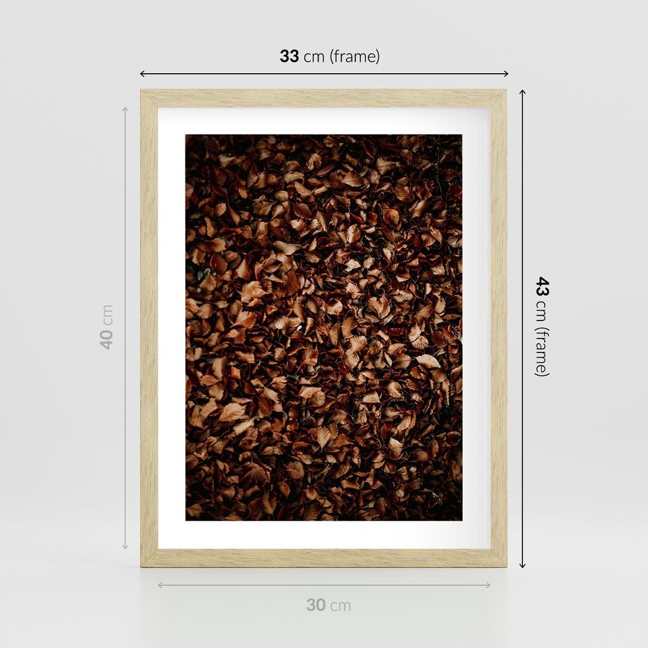 Plakat w ramie 30x40 - Jesienny Dywan - dywan z suchych liści, jesień - rama drewno