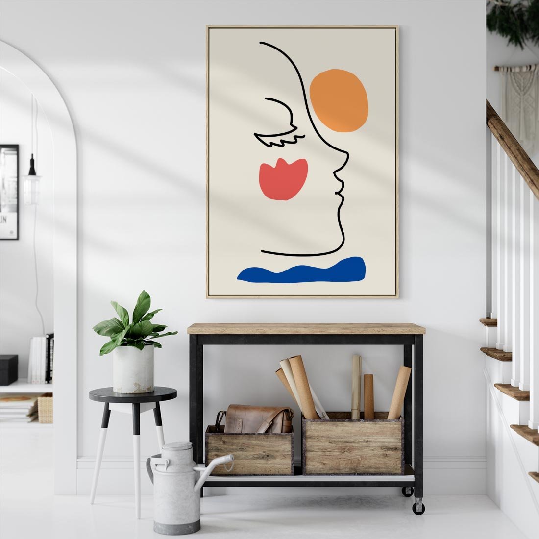 Obraz w ramie 80x120 - Taniec Przenikających Plam - abstrakcyjny obraz, przypomina twarz - rama drewno