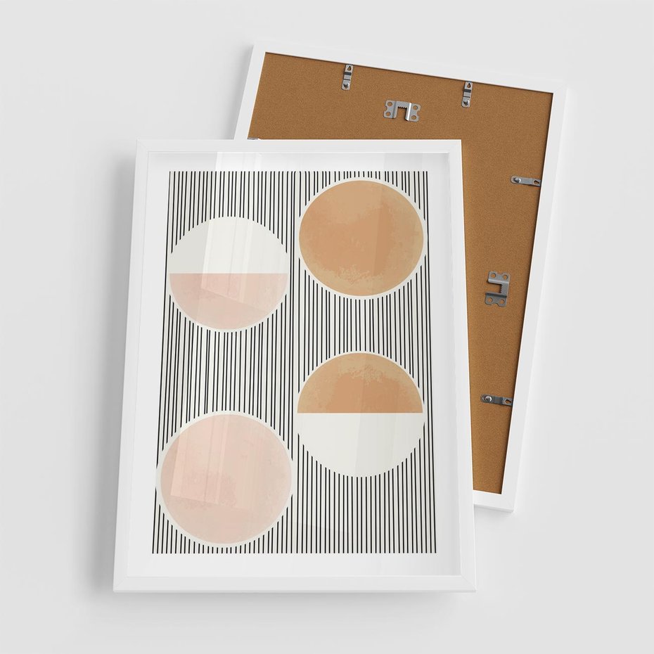 Plakat w ramie 50x70 - Przenikające Kształty - abstrkacyjna nowoczesna sztuka, koła okręgi - rama biała