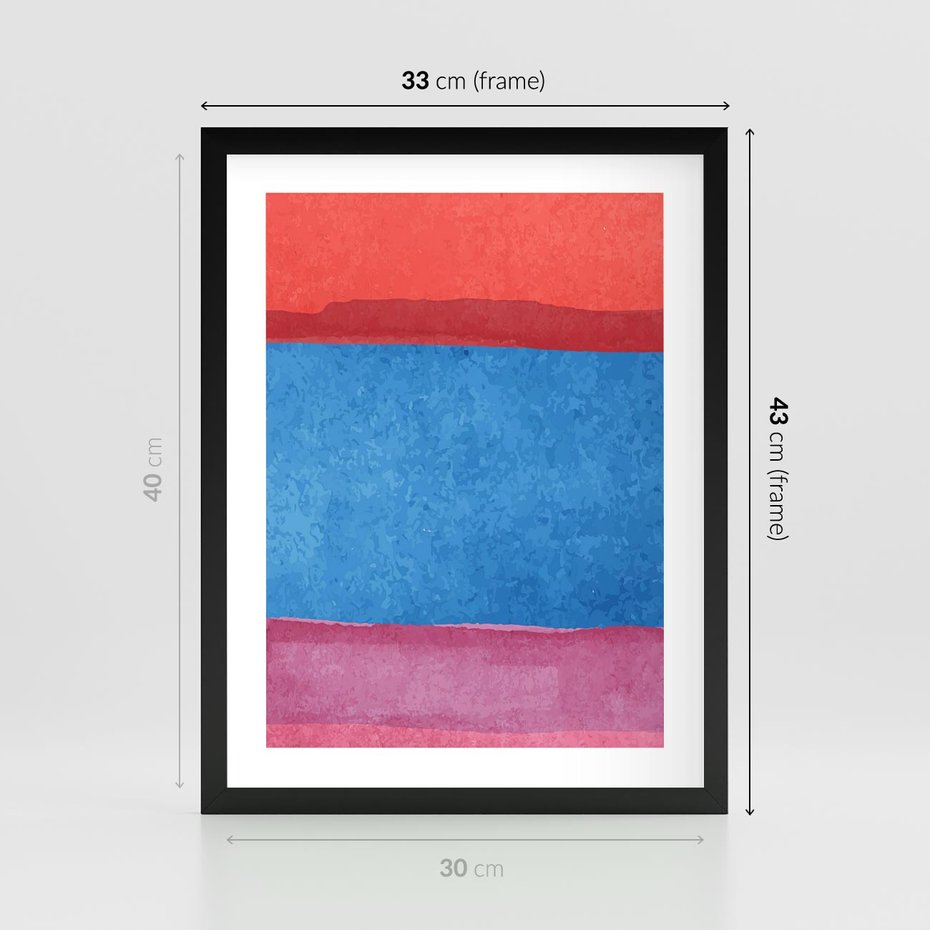 Plakat w ramie 30x40 - Migocące Formy - kolorowe akwarelowe pasy, odcienie czerwień - rama czarna