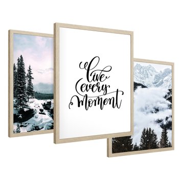 Zestaw obrazy w ramie 40x50 galeria - Motywacja, cytat, napis, góry - rama drewno