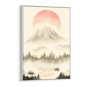 Obraz w ramie 80x120 - Przyroda Japonii - japońska akwarela, góry - rama biała