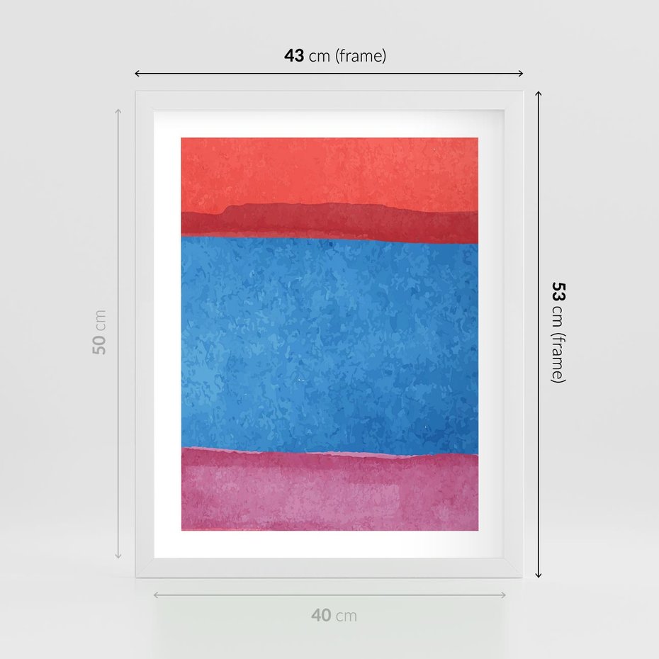 Plakat w ramie 40x50 - Migocące Formy - kolorowe akwarelowe pasy, odcienie czerwień - rama biała