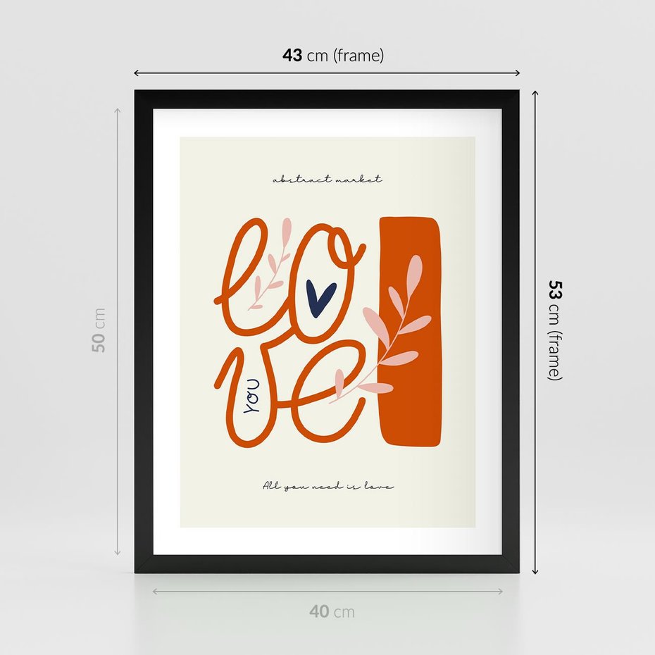 Plakat w ramie 40x50 - Pastelowa Siła Miłości - miłość, love - rama czarna