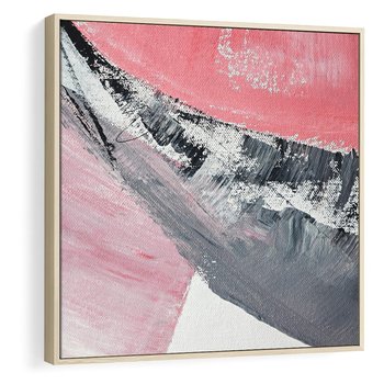 Obraz w ramie 50x50 - Kontrastujący Ruch Emocji - abstrakcyjne pasy farby, kolory róż szary czarny - rama drewno