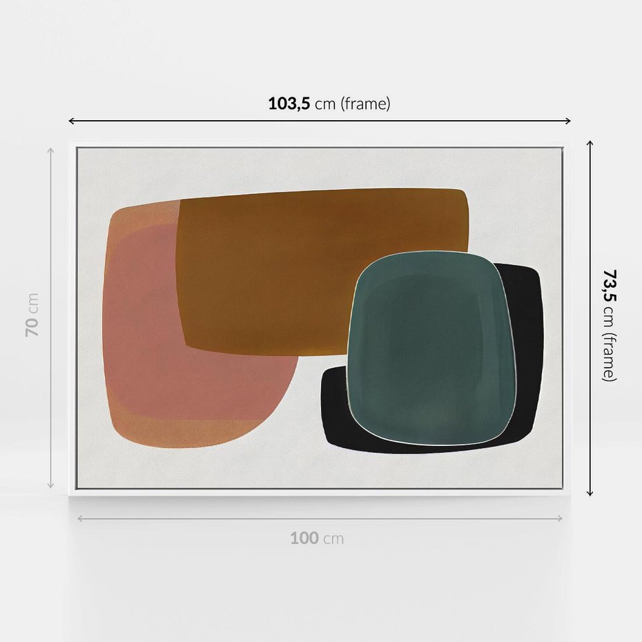 Obraz w ramie 100x70 - Emocje w akwarelach - geometryczne dziwne kształty, turkusowy - rama biała