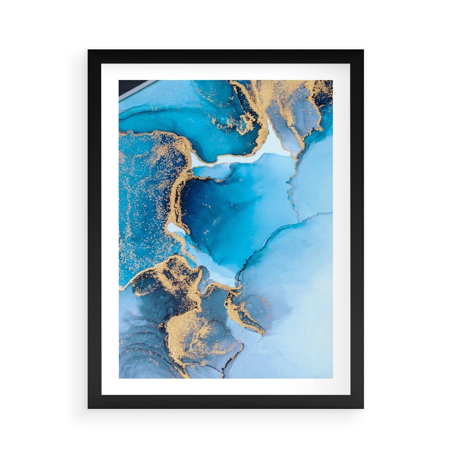 Plakat w ramie 50x70 - Elegancja i Wyrafinowanie - marmur, złoto - rama czarna