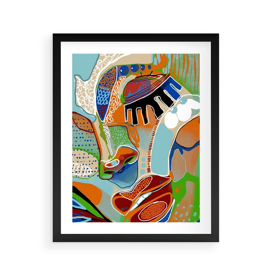 Plakat w ramie 40x50 - Wibracje Kształtów - abstrakcyjny portret kobiety, twarz - rama czarna