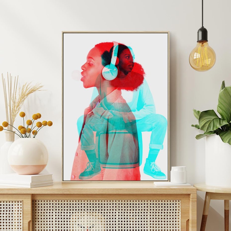 Obraz w ramie 70x100 - Rytmy Wspomnień - kolaż zdjęć, kobieta - rama drewno