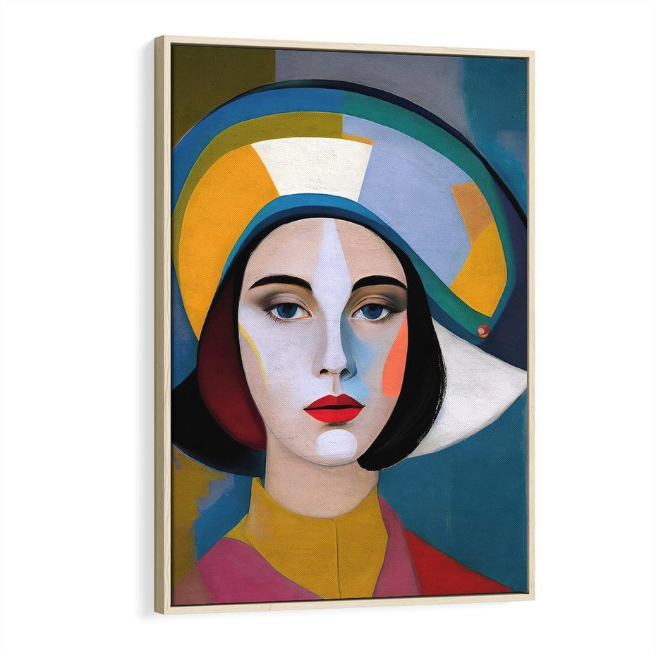 Obraz w ramie 80x120 - Kształtujące Widzenia - abstrakcyjny obraz olejny, portret twarzy kobiety - rama drewno
