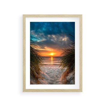 Plakat w ramie 50x70 - Magia zachodu słońca na plaży - zachód, słońca - rama drewno