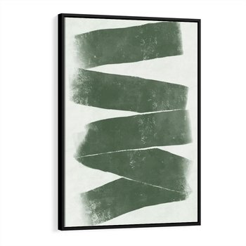 Obraz w ramie 50x70 - Zielone Refleksje - abstrakcja, zgaszony zielony kolor - rama czarna