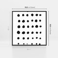 Obraz w ramie 50x50 - Refleksje Światła - minimalistyczna kompozycja, czarne kropkina białym tle - rama czarna