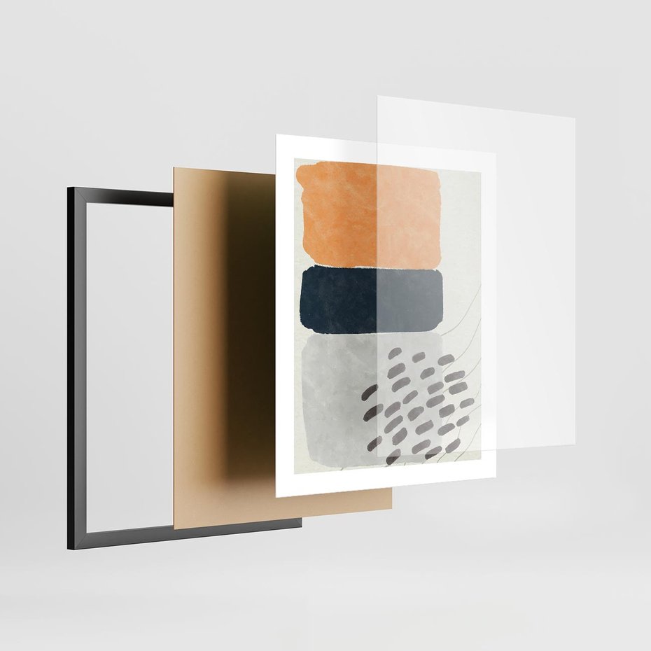 Plakat w ramie 40x50 - Impulsy Podróżnych Marzeń - geometryczne elementy, stonowane kolory - rama czarna