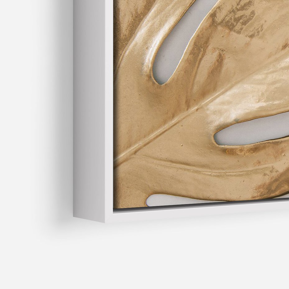 Obraz w ramie 70x100 - Natury Szlachetność - złote, liście - rama biała