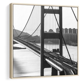 Obraz w ramie 50x50 - Ikona Miasta - most Nowy Jork, czarno biała fotografia - rama drewno
