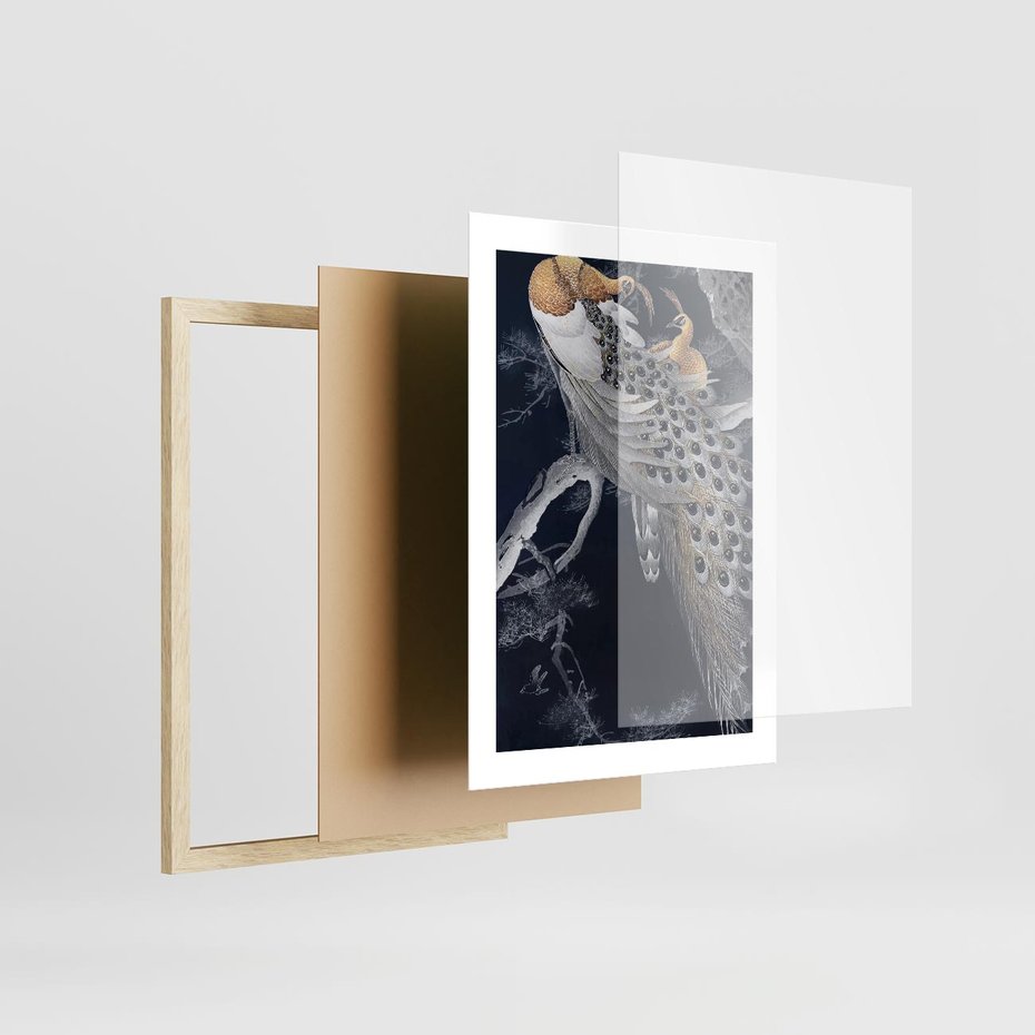 Plakat w ramie 30x40 - Japońskie Pawie - japońska grafika, pawie - rama drewno