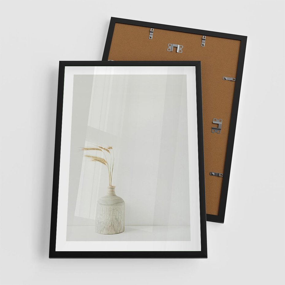 Plakat w ramie 50x70 - Sztuka Prostoty - minimalistyczny wazon, źdźbła traw - rama czarna