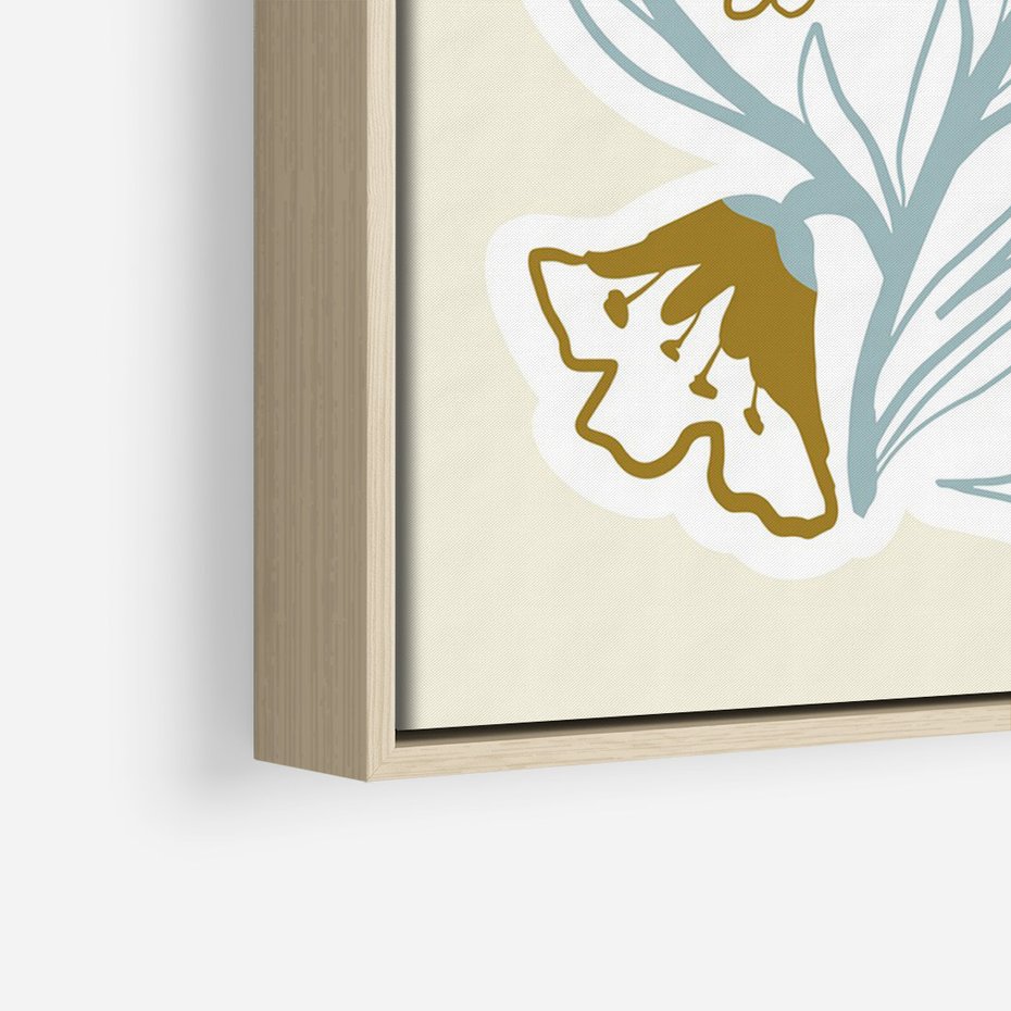 Obraz w ramie 70x100 - Wibracje Widzenia - abstrakcyjne beżowe kwiaty, elegancka kompozycja - rama drewno