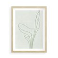 Plakat w ramie 50x70 - Zielona Równowaga Linii - abstrakcyjne delikatne zielone linie, nowoczesny plakat - rama drewno