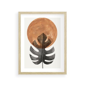 Plakat w ramie 50x70 - Natura a Sztuka - liść monstery, czarna grafika - rama drewno