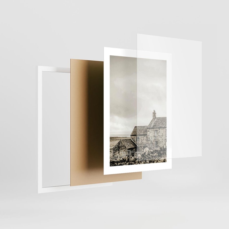 Plakat w ramie 30x40 - Kamienny Dom w Odcieniach Sepii - stary kamienny dom, odcienie sepii - rama biała