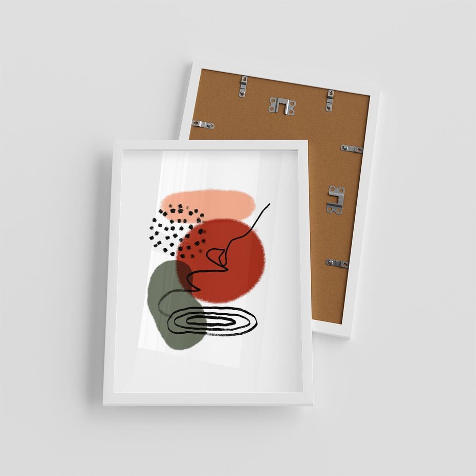 Plakat w ramie 30x40 - Boho w Brązie - abstrakcyjna sztuka, boho kształty - rama biała