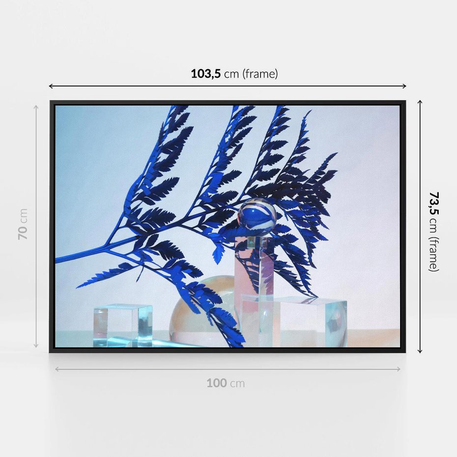 Obraz w ramie 100x70 - Intensywny Kolor Natury - liście, kobalt - rama czarna