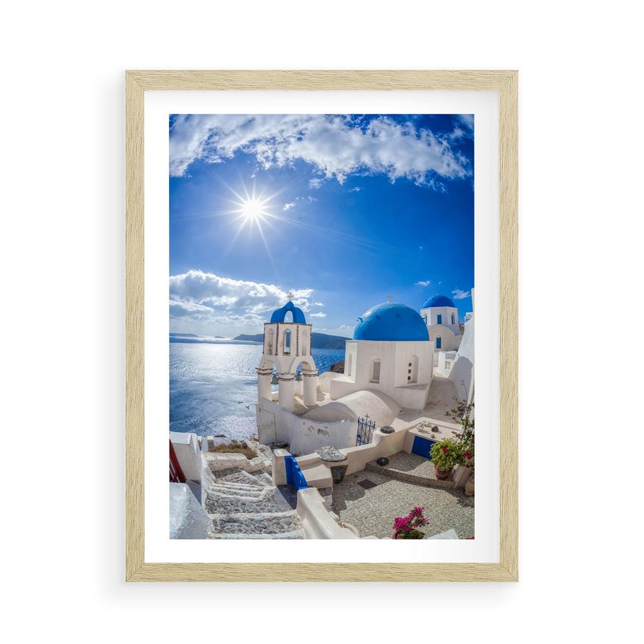 Plakat w ramie 50x70 - Uroki Santorini we Włoszech - Santorini, Włochy - rama drewno