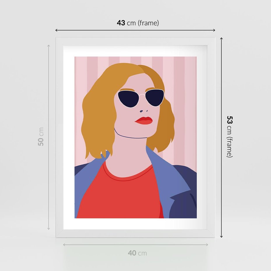Plakat w ramie 40x50 - Kobieca Ekspresja - nowoczesny plakat, styl retro - rama biała